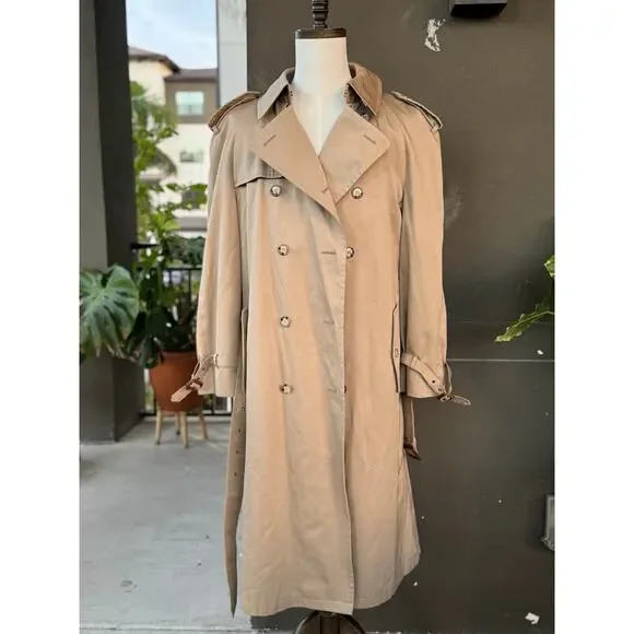 Vintage JG Chappel Ltd Mens 44 Long Belted Trench Coat Tan Removable Wool Lining